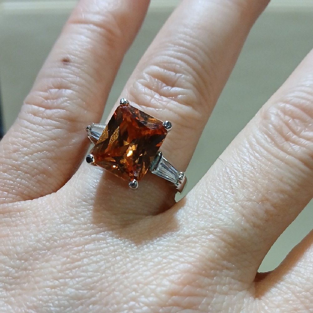 🧡 Sterling Silver Orange Gemstone Ring Size 8 Bold Vibrant Statement